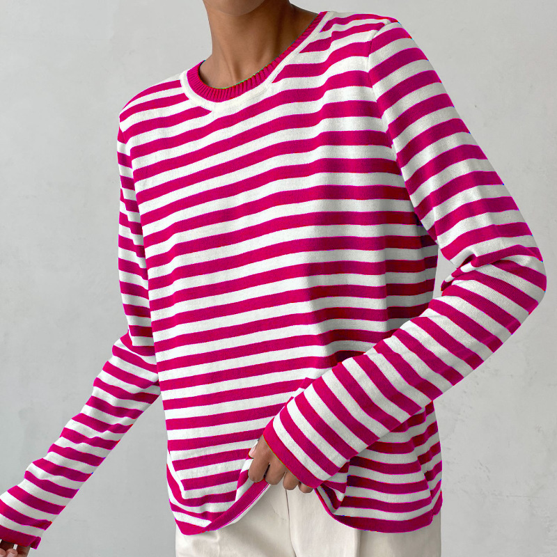 Eveloria Damen T-Shirt Gestreift Komfort -Weiß