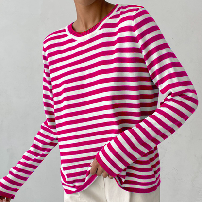 Eveloria Damen T-Shirt Gestreift Komfort -Weiß