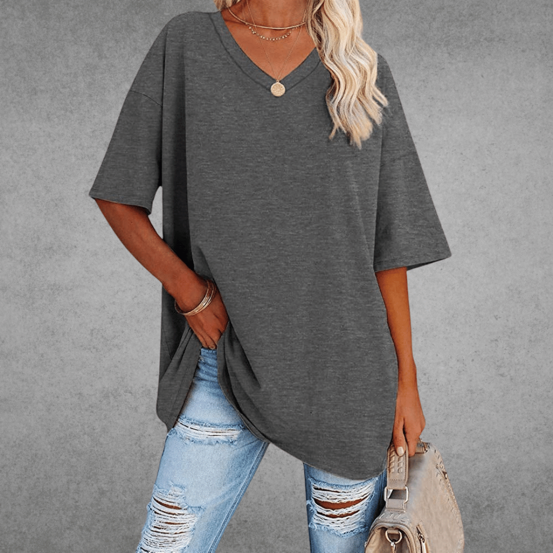 Damen Oversize T-Shirt V-Ausschnitt Lässig