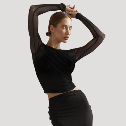 Damen Wickel-Oberteil Langarm Transparent