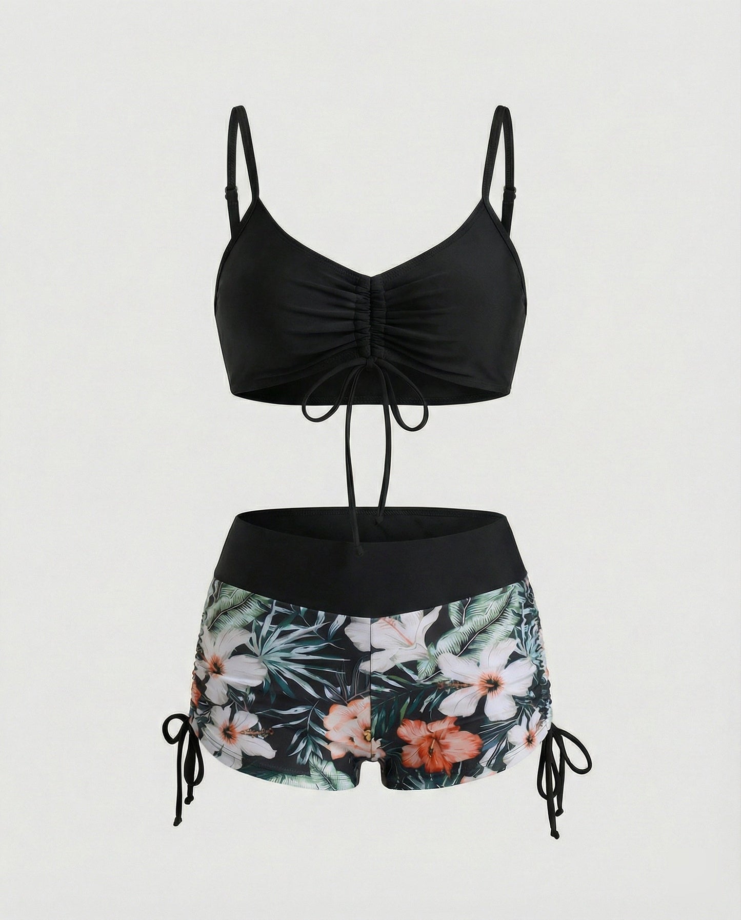 Eveloria Damen Bikini-Set Hohes Modell Grün Blumenmuster