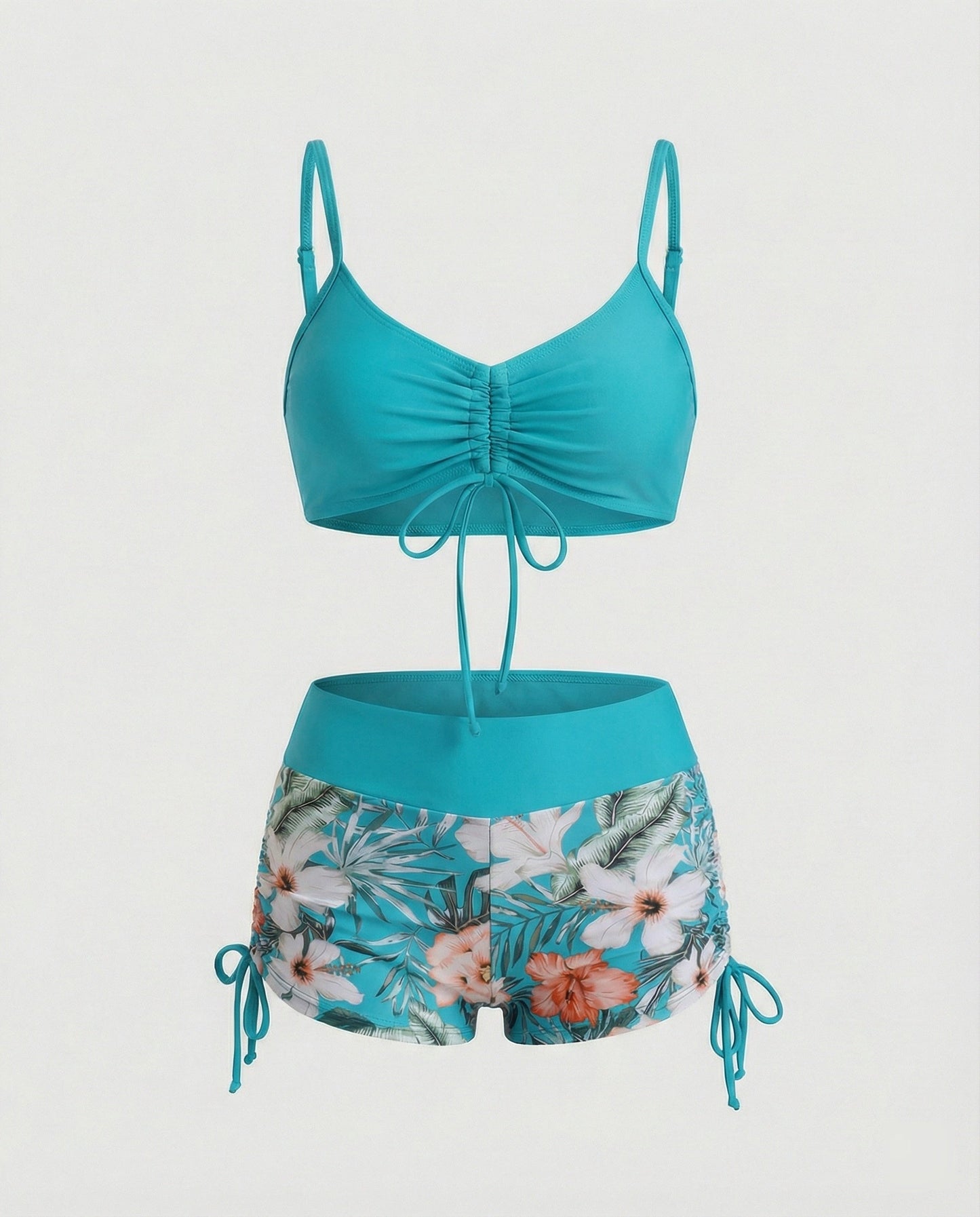 Eveloria Damen Bikini-Set Hohes Modell Grün Blumenmuster