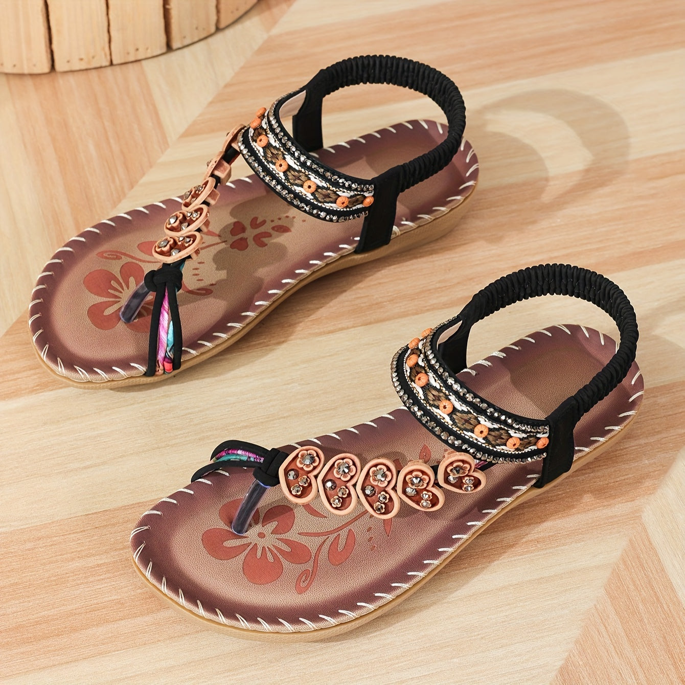 Damen Flache Freizeitschuhe Blumenmuster Riemen Sommer Schuhe