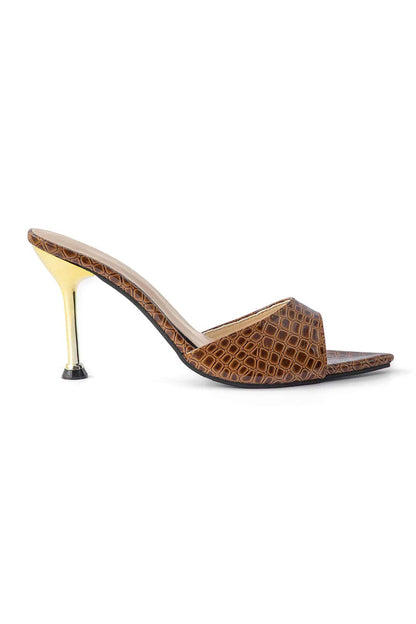Damen Mule Heels Croc-Optik