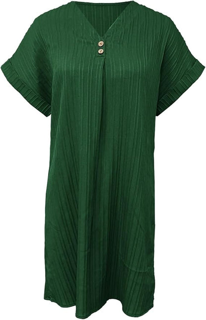 Damen Sommerkleid V-Ausschnitt Leicht Feminin Beige
