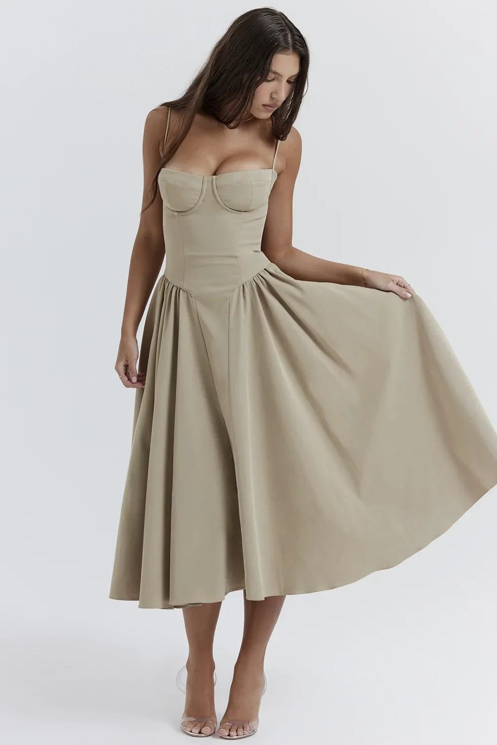 Damen Midikleid mit Taschen Sommerlich Leicht