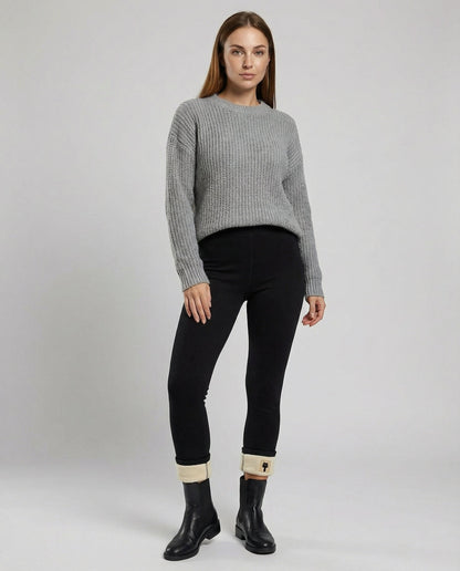 Damen Fleece-Thermo-Leggings Warm Schwarz - Eveloria