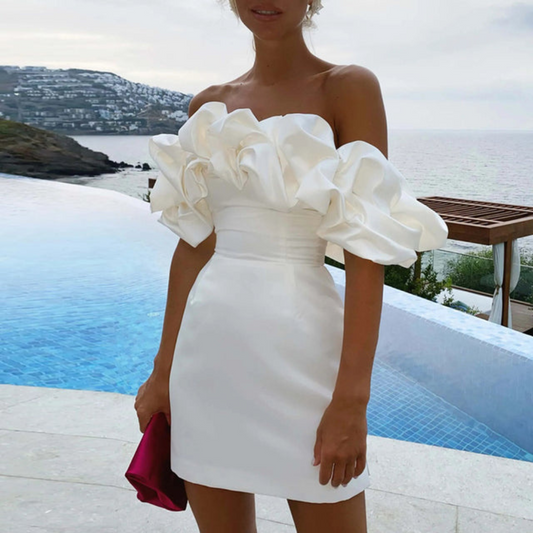 Damen Hochzeitsgastkleid Rüschen Minikleid - Eveloria