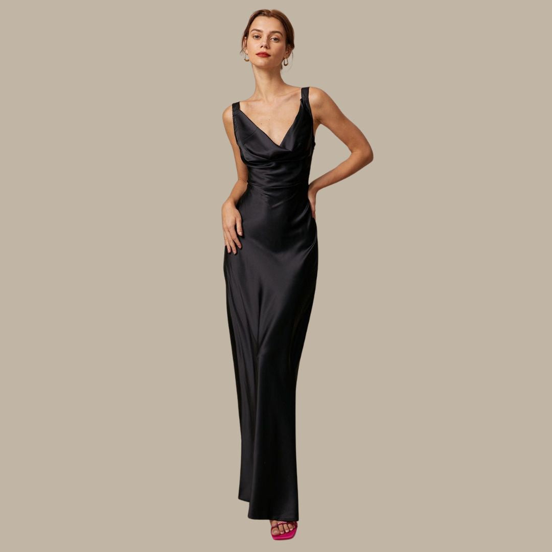 Eveloria Damen Maxikleid Satin Drapiert