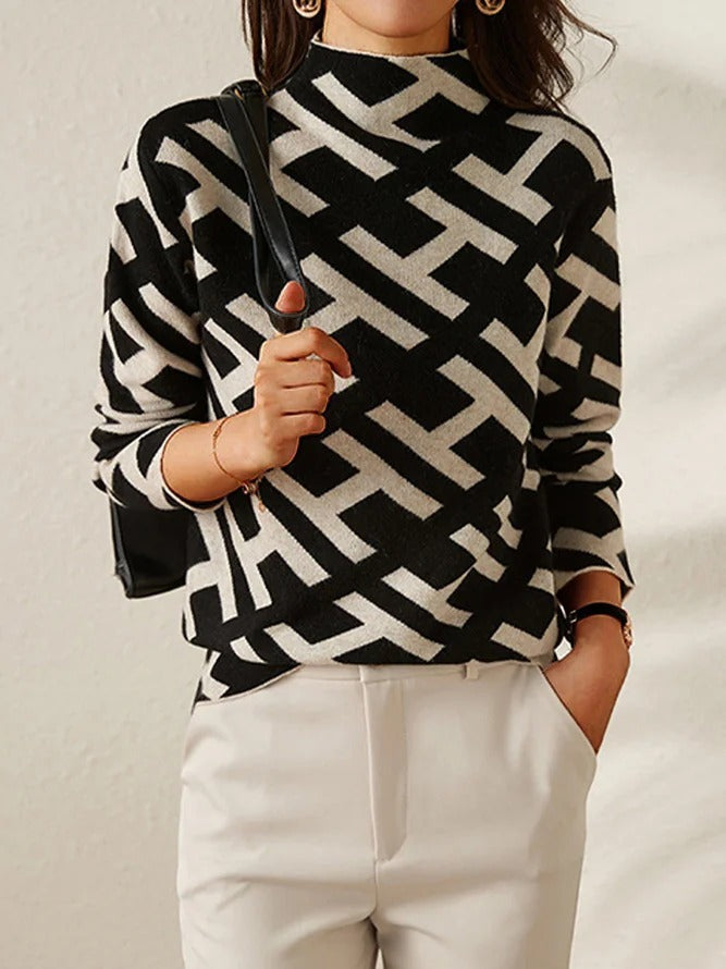 Eveloria Damen Geometrischer Pullover Bequem - Eveloria