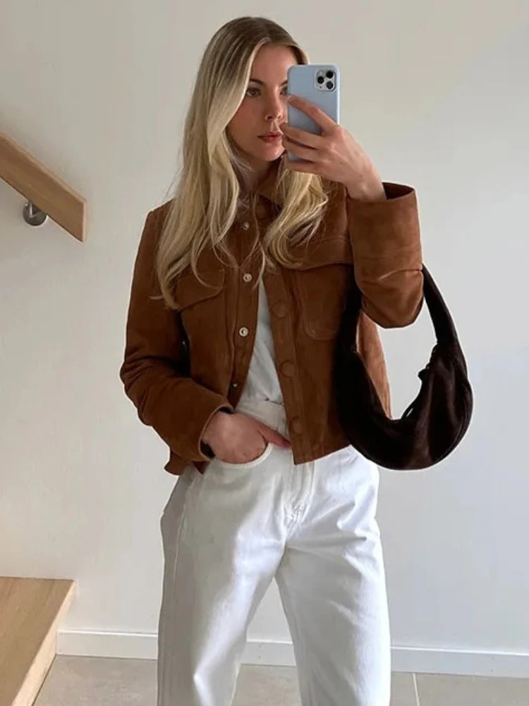 Eveloria Damen Wildlederjacke Stylisch