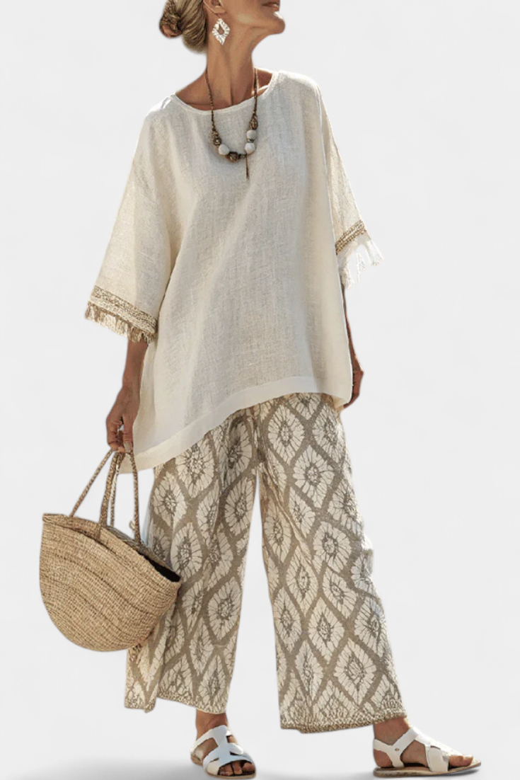 Damen Boho Zweiteiler Weite Hosenbeine - Eveloria