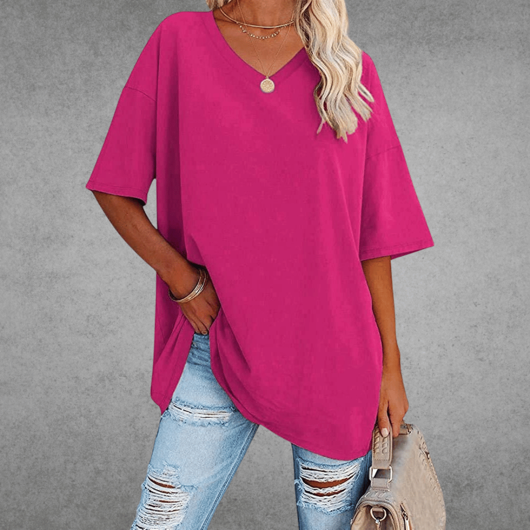 Damen Oversize T-Shirt V-Ausschnitt Lässig