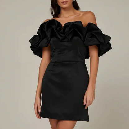 Damen Rüschenkleid Mini Hochzeitsgast Kleid