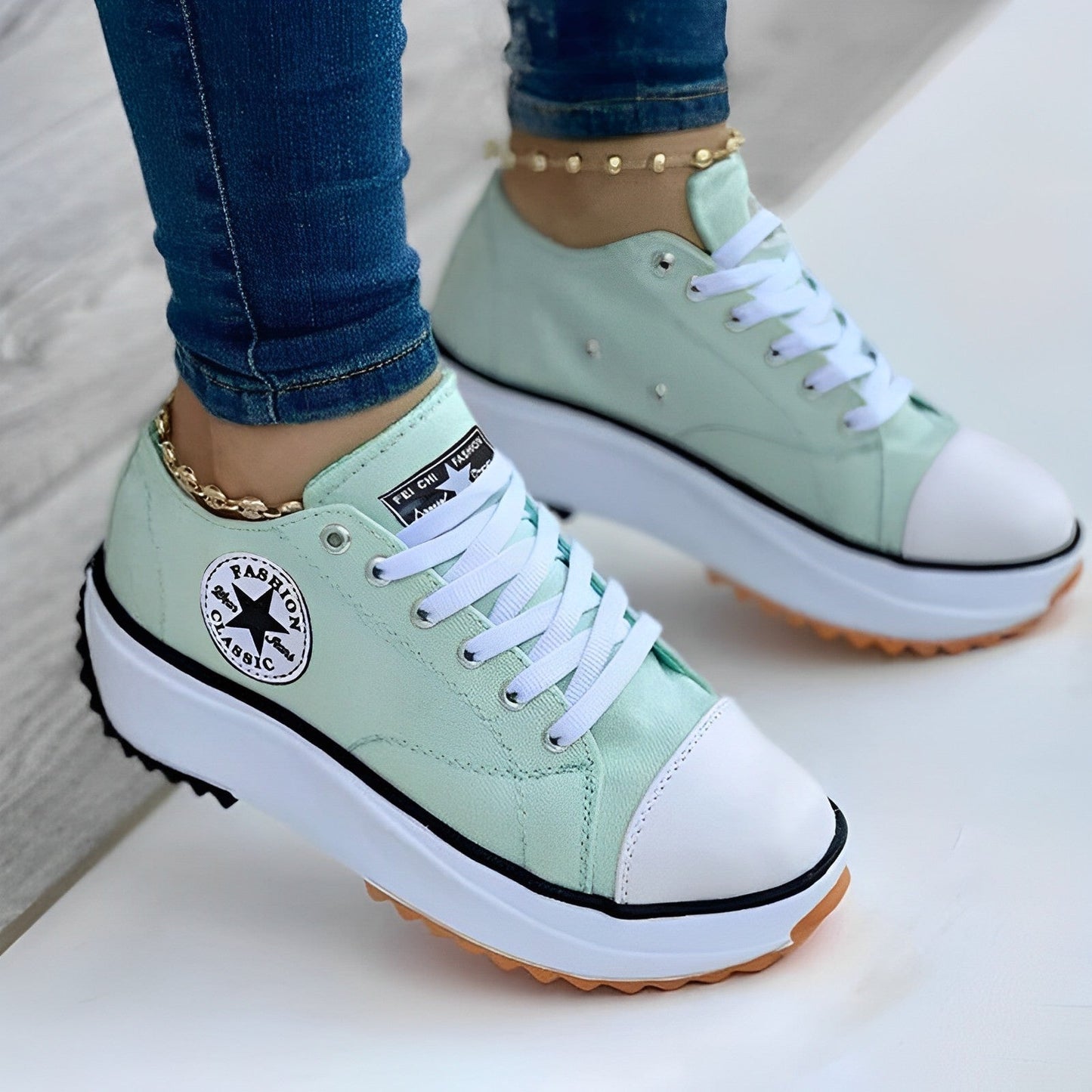 Eveloria Damen Turnschuhe Canvas Weiß