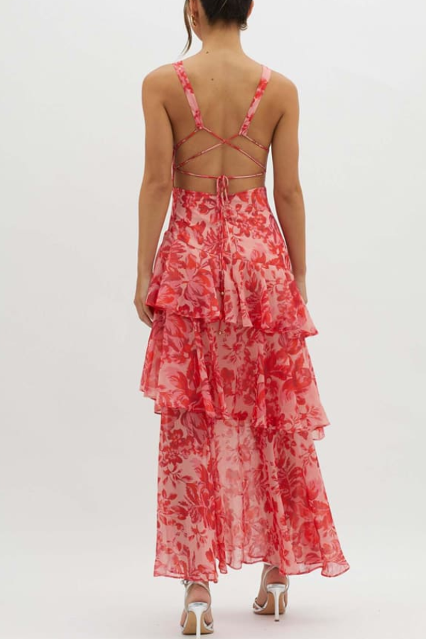 Eveloria Damen Maxi-Kleid Rüschens-Design Träger