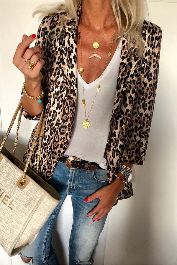 Eveloria Damen Leichtgewicht Blazer Leopard Muster