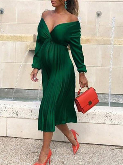 Eveloria Damen Maxikleid Plissiert Schulterfrei Elegant