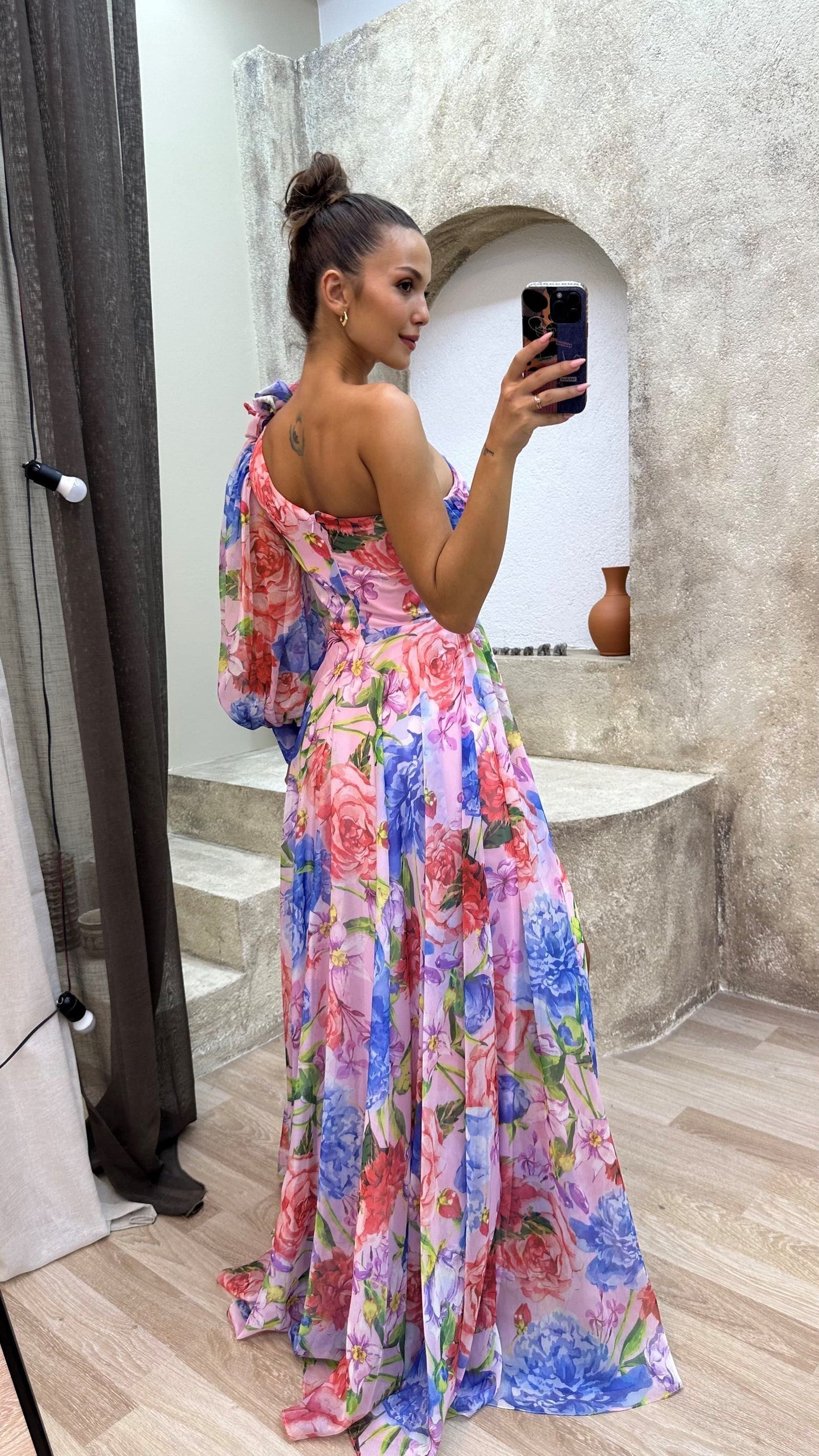 Damen Florales Einarm-Kleid Hochzeitsgast-Outfit