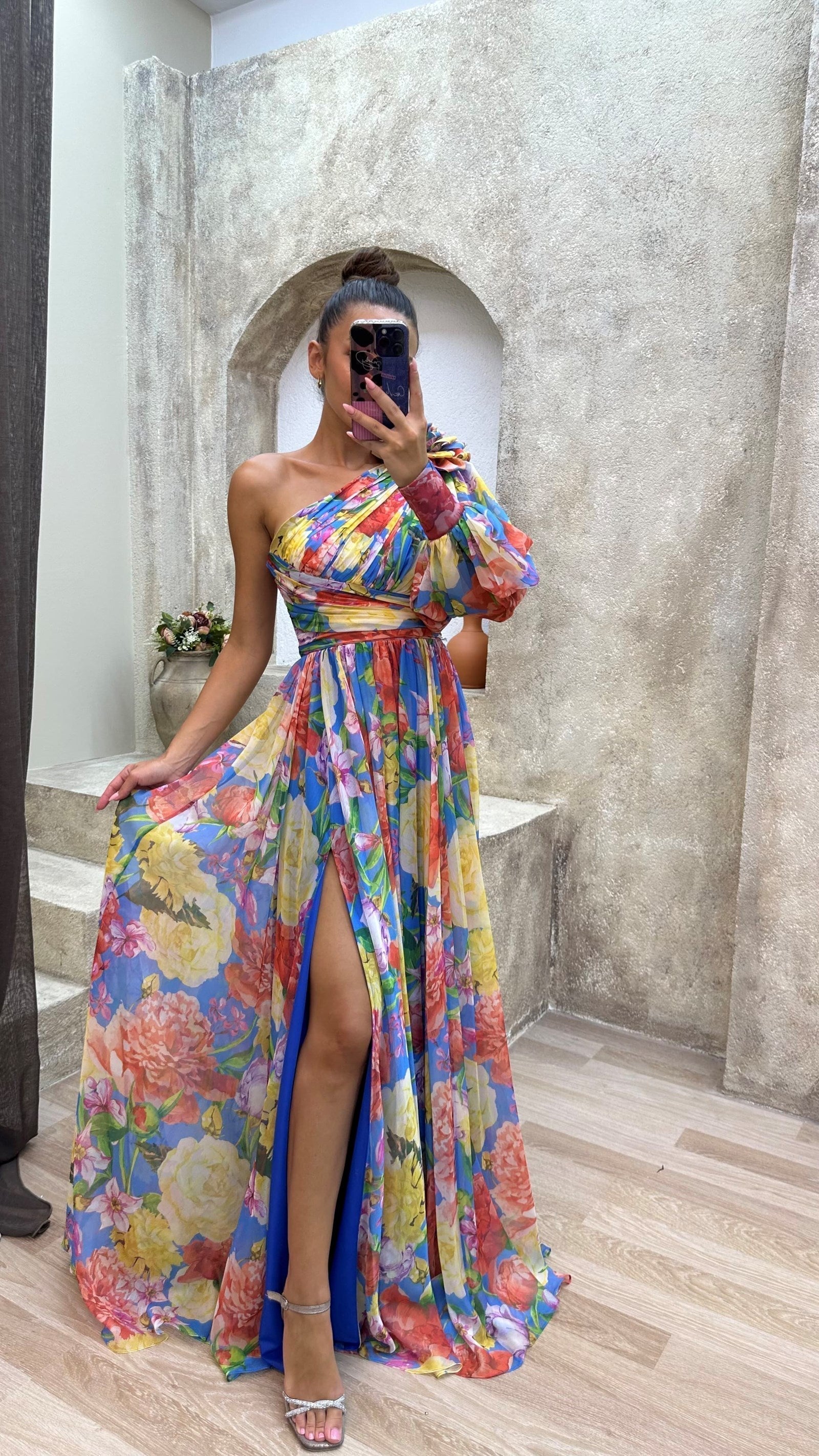 Damen Florales Einarm-Kleid Hochzeitsgast-Outfit - Eveloria