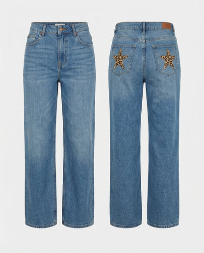 Leoparden Boyfriend Jeans Damen Retro Style