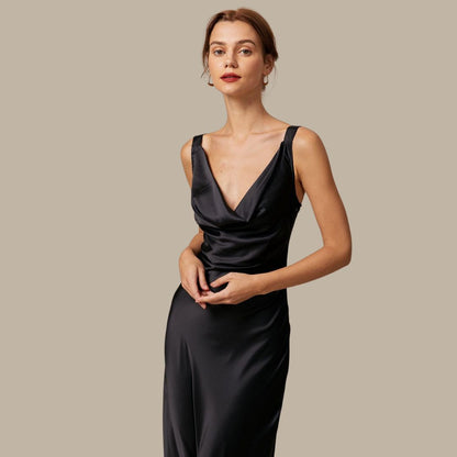 Eveloria Damen Maxikleid Satin Drapiert