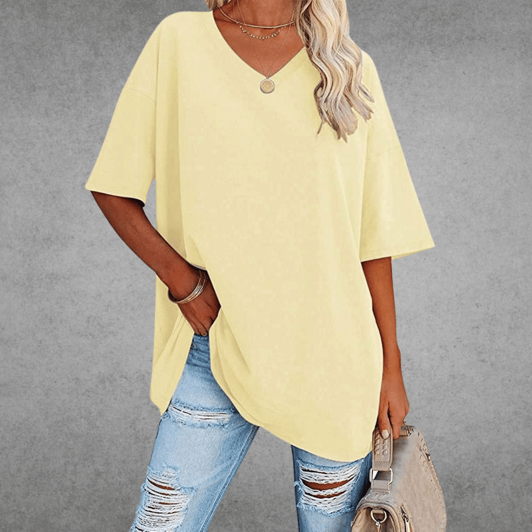 Damen Oversize T-Shirt V-Ausschnitt Lässig