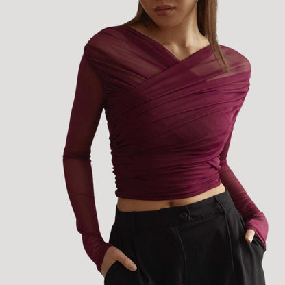 Damen Wickel-Oberteil Langarm Transparent