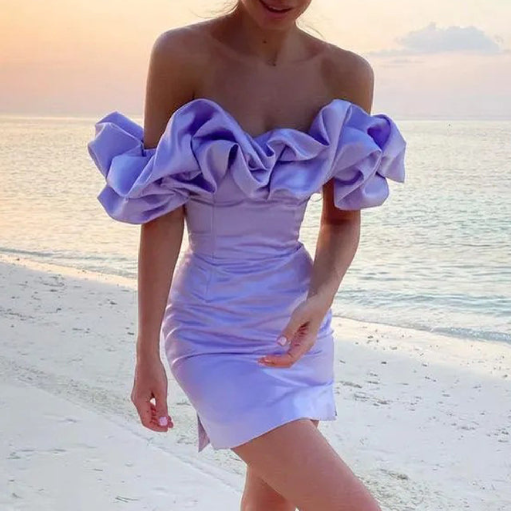 Damen Hochzeitsgastkleid Rüschen Minikleid