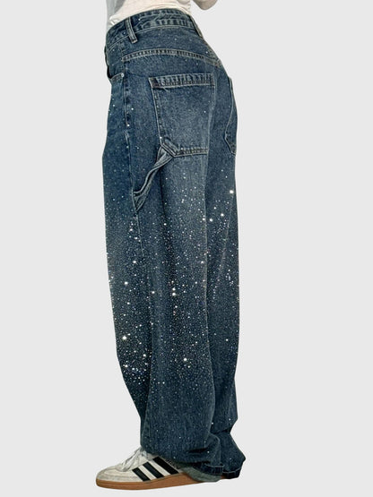 Damen Glänzende Diamant Jeans Hose
