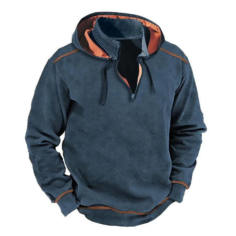 Herren Hoodie Reißverschluss Kragen Kontrast Details Grau