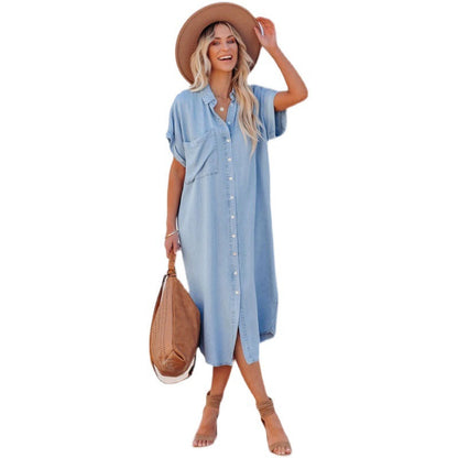 Eveloria Damen Denim-Kleid Färmel Blau