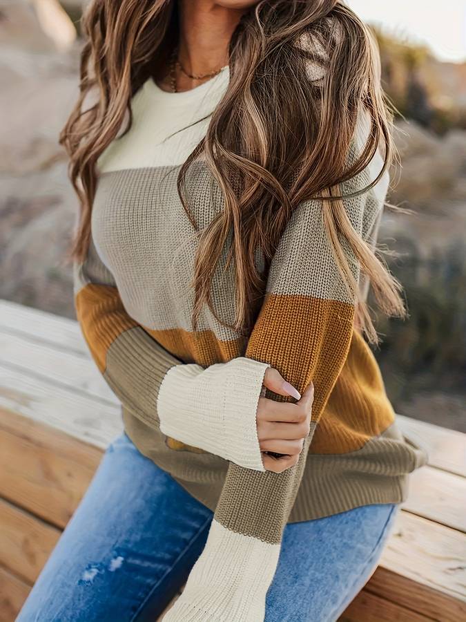 Eveloria Damen Strickpullover Gestreift