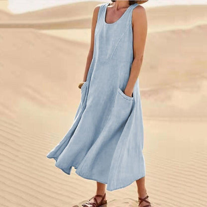 Eveloria Damen Ärmelloses Kleid Baumwolle Rundhalsausschnitt