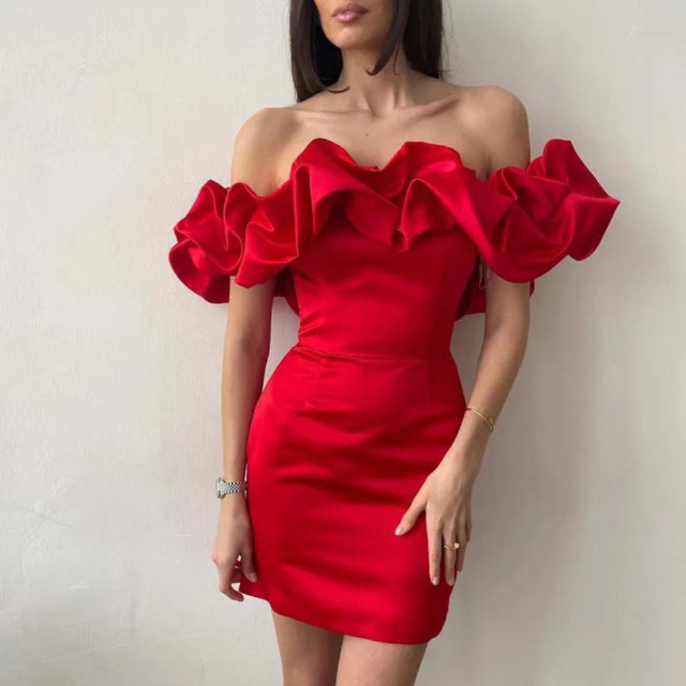 Damen Rüschenkleid Mini Hochzeitsgast Kleid