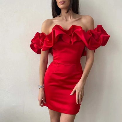 Damen Hochzeitsgastkleid Rüschen Minikleid