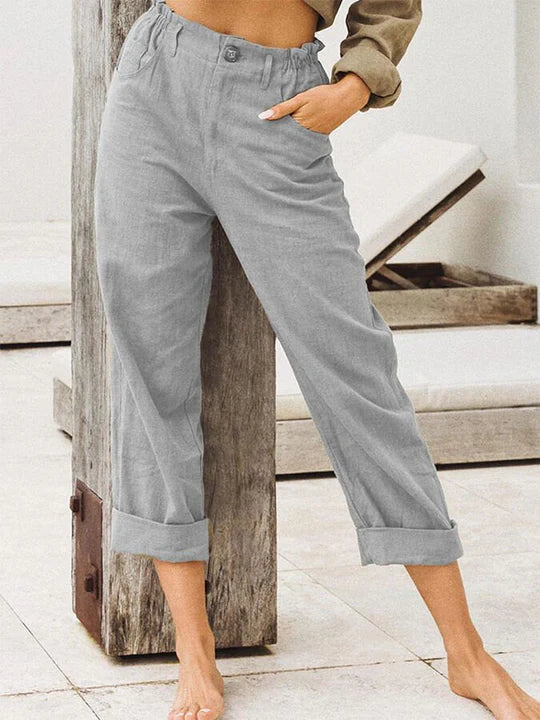 Damen High-Waist Leinenhose Sommerlook Beige