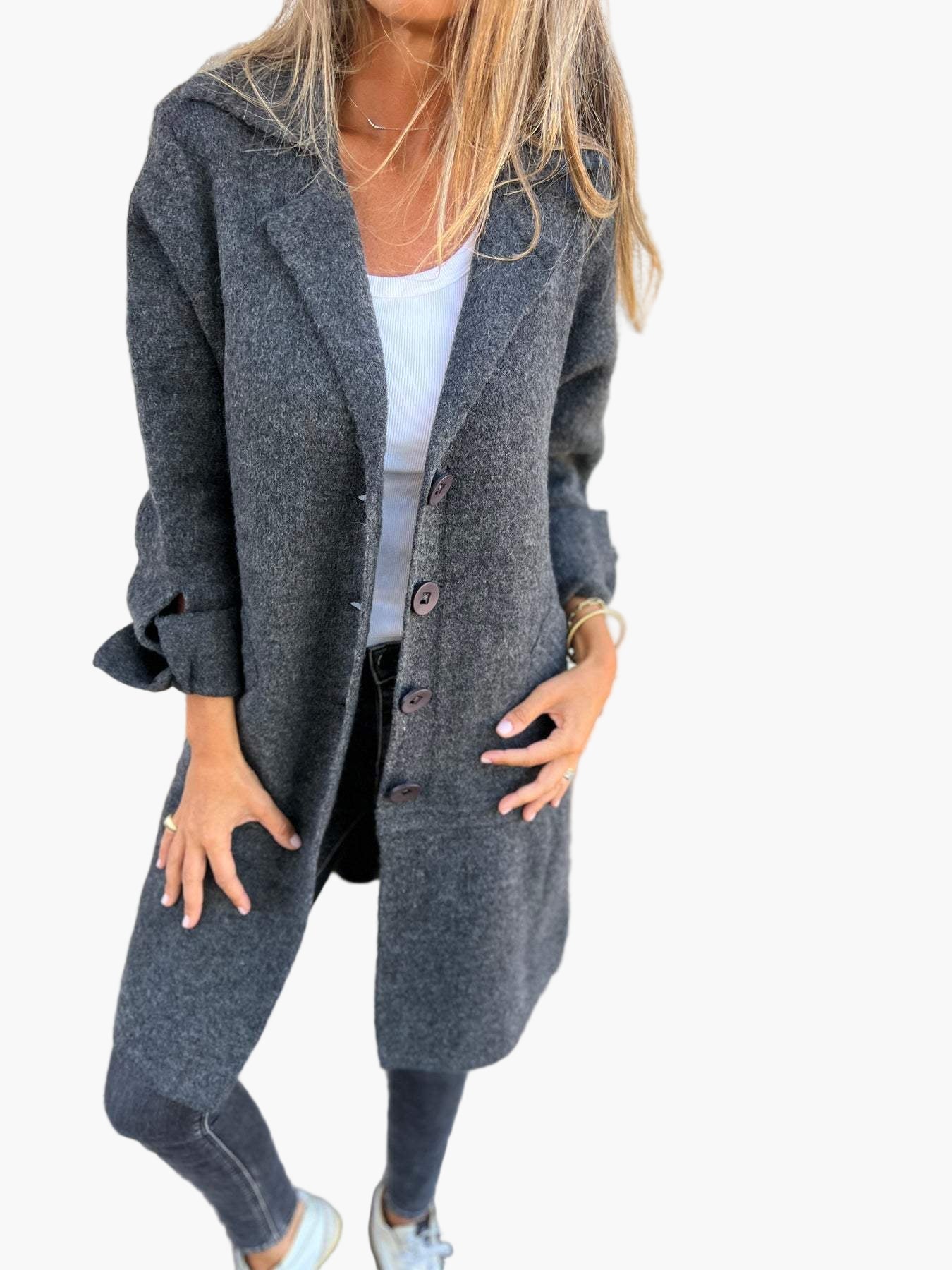 Damen Mantel Relaxed Fit Button-Front