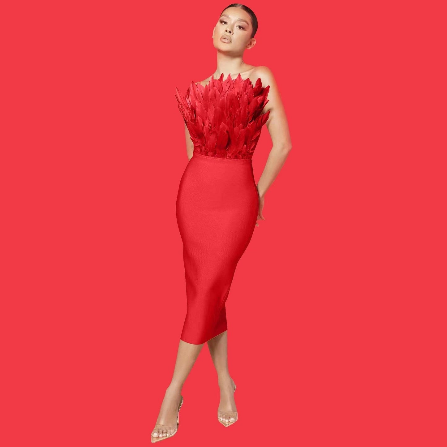 Eveloria Damen Kleid Federtop Anmutig
