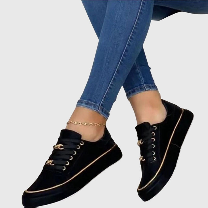 Damen Samt Schnürsneaker Lässig Beige