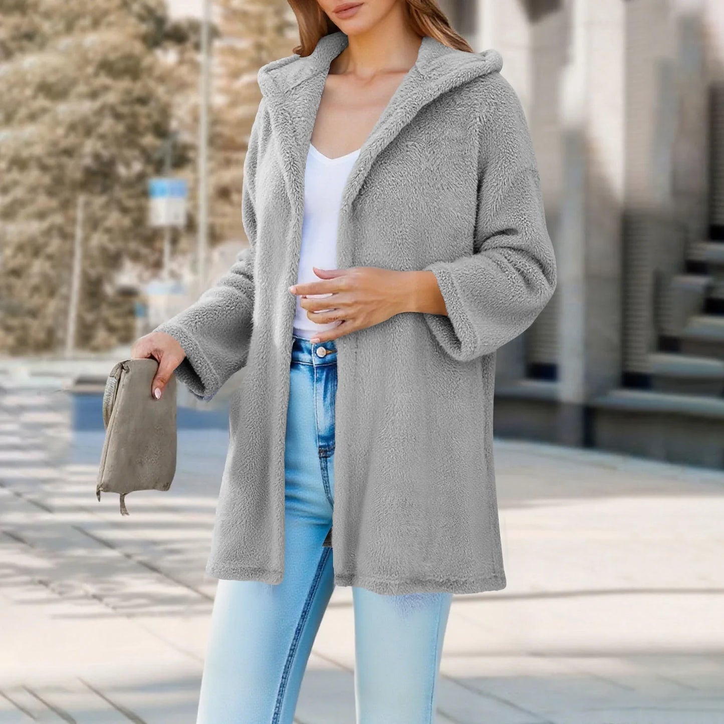 Adina Damen Teddyjacke Kapuze Locker Passform