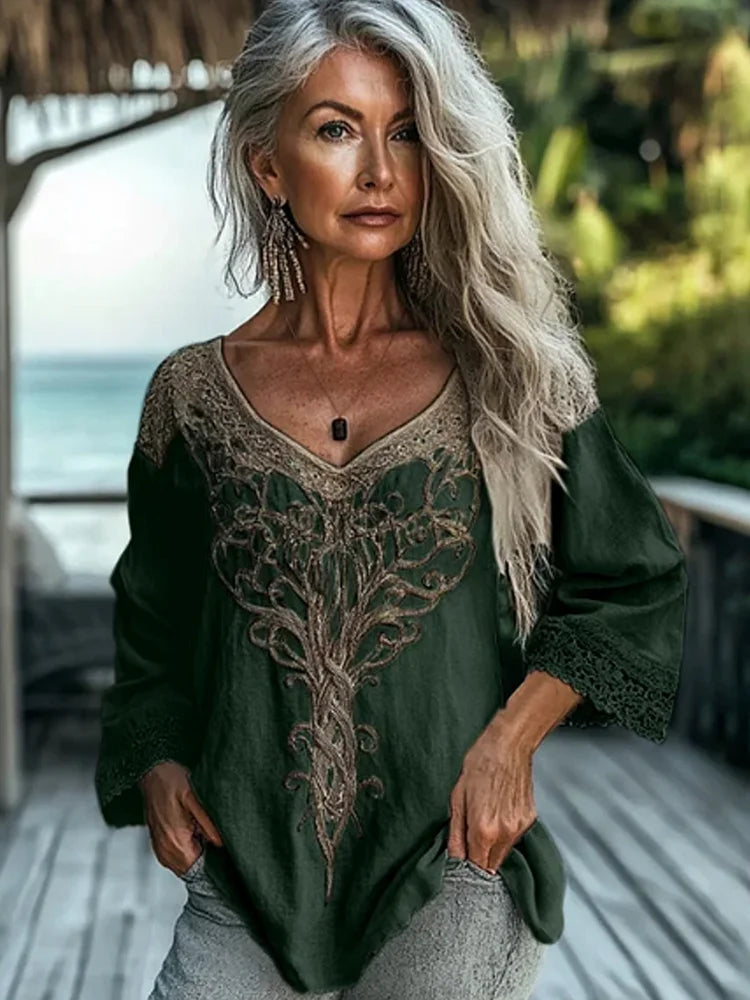 Damen Bluse Langarm Vintage-Stil