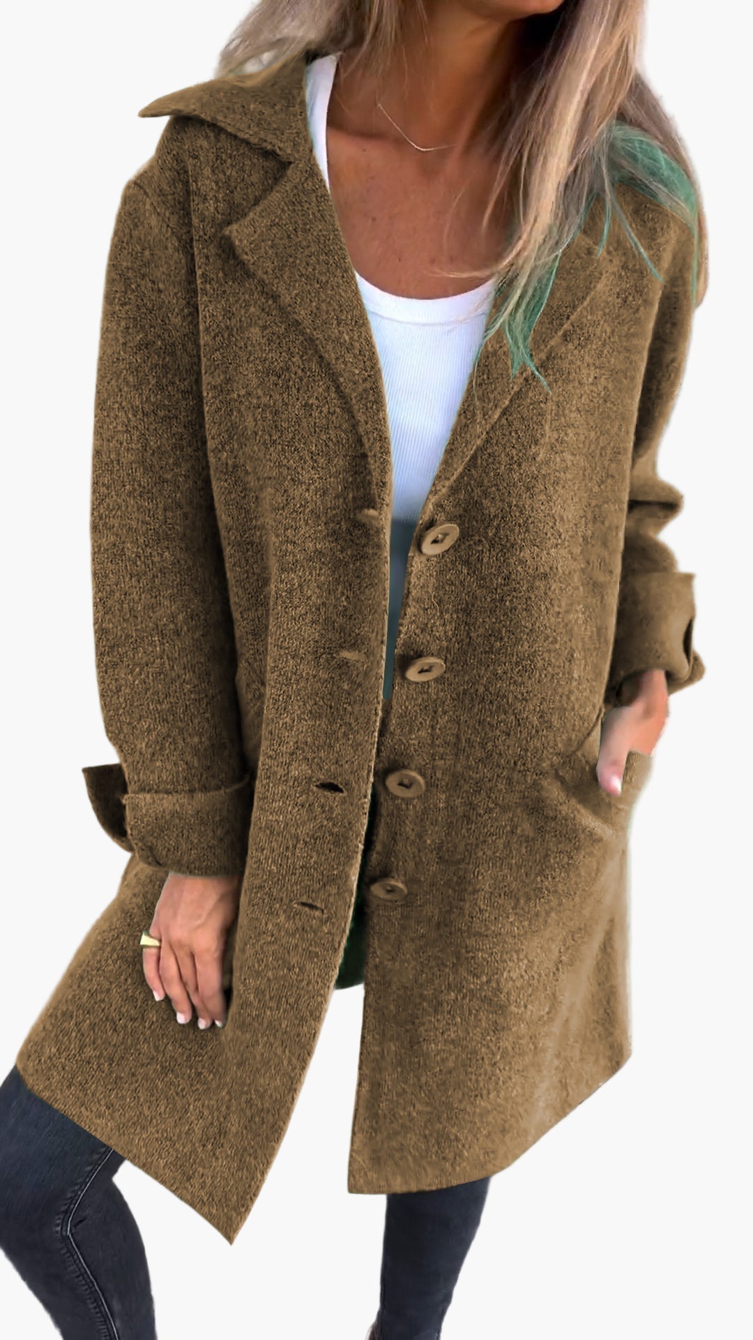 Damen Mantel Relaxed Fit Button-Front