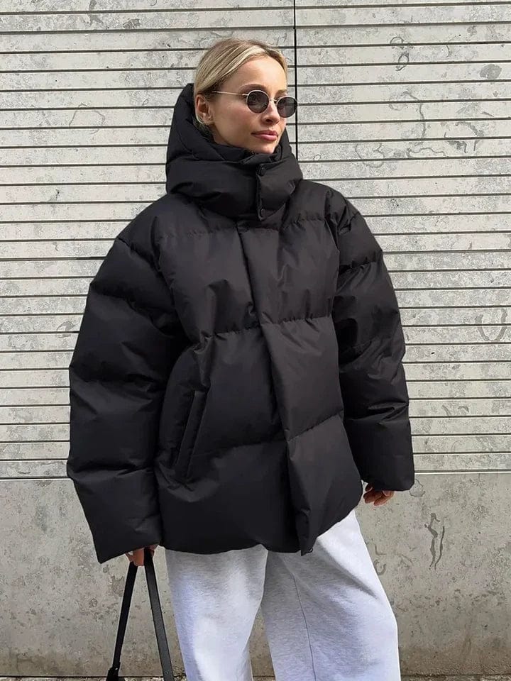 Damen Pufferjacke Oversized Stepp-Design Hochkragen Schwarz - Eveloria