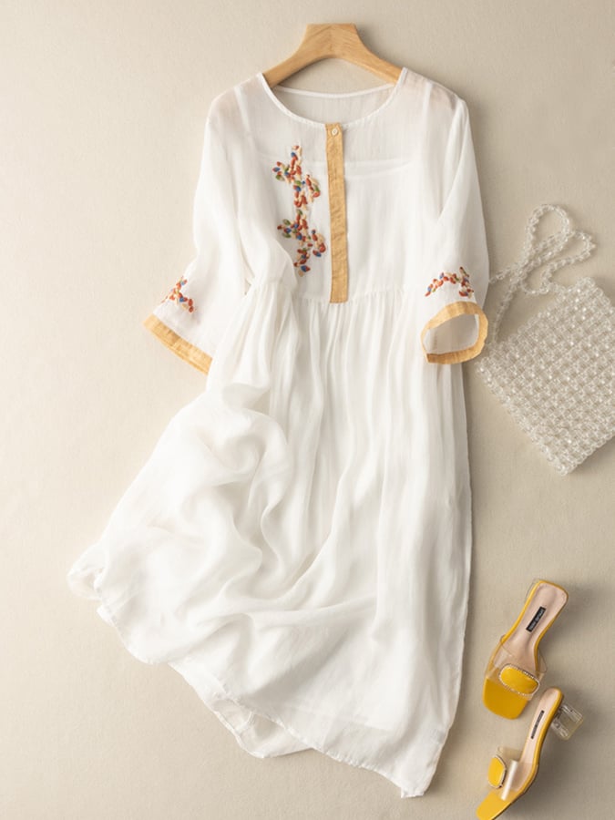 Damen Sommerkleid Bestickt Ethnisch Midi