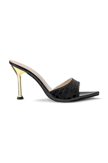 Damen Mule Heels Croc-Optik