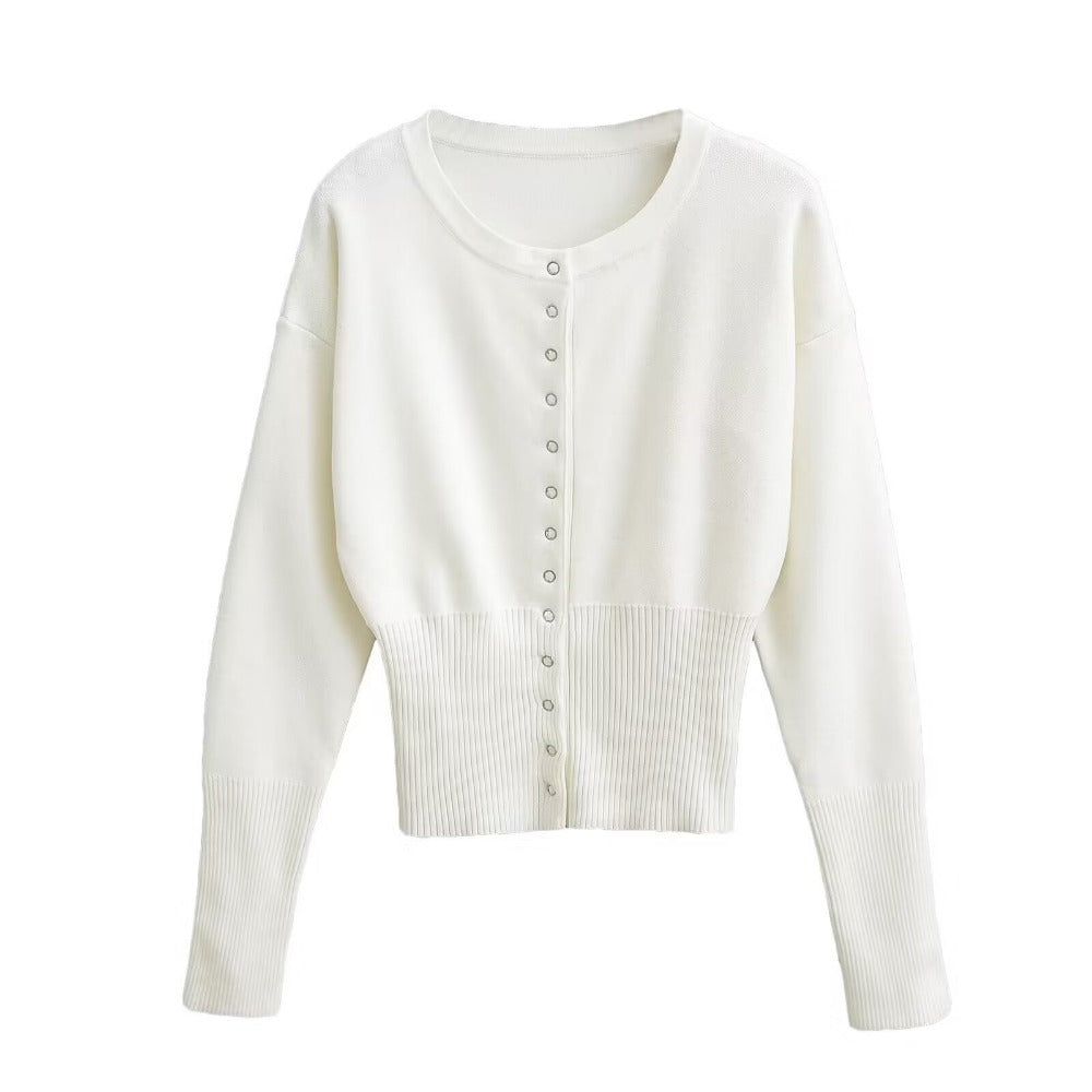 Damen Strickjacke Langärmlig Knopfleiste Beige