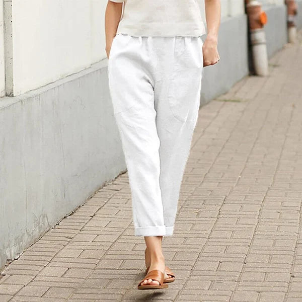 Damen Leinenhose Baumwolle Weite Bequem Schwarz - Eveloria