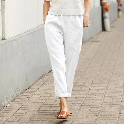 Damen Leinenhose Baumwolle Weite Bequem Schwarz - Eveloria