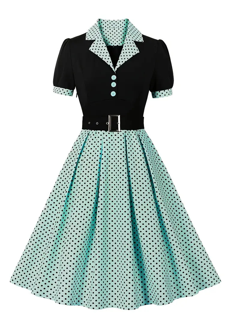 Damen Herbstkleid mit Polka Dots Vintage Stil